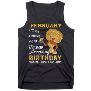 February My Birthday Month Gold Glitter Black Afro Gift Tank Top