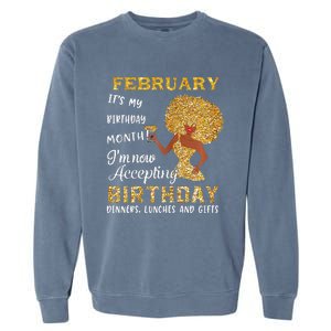 February My Birthday Month Gold Glitter Black Afro Gift Garment-Dyed Sweatshirt