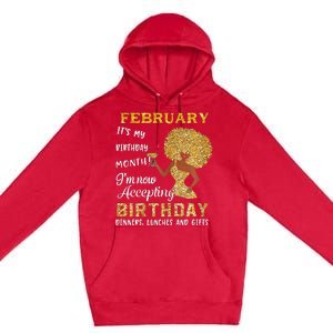 February My Birthday Month Gold Glitter Black Afro Gift Premium Pullover Hoodie