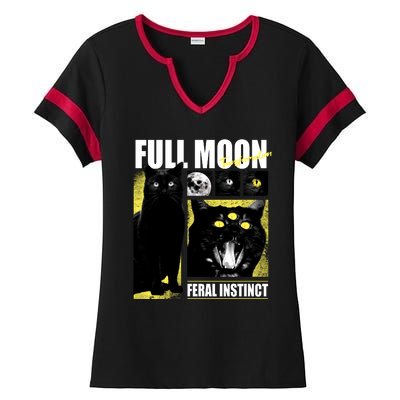 Full Moon Black Cat Transformation Ladies Halftime Notch Neck Tee