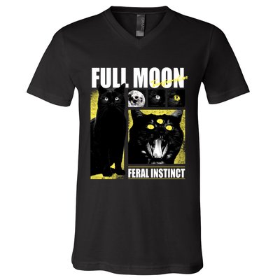Full Moon Black Cat Transformation V-Neck T-Shirt