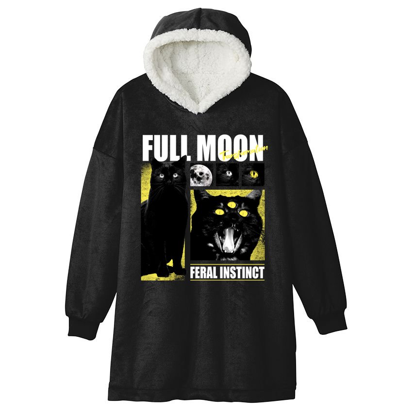 Full Moon Black Cat Transformation Hooded Wearable Blanket