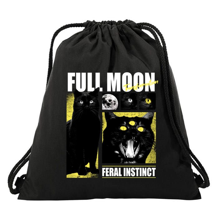 Full Moon Black Cat Transformation Drawstring Bag