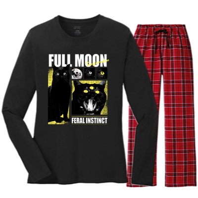 Full Moon Black Cat Transformation Women's Long Sleeve Flannel Pajama Set 