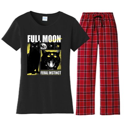 Full Moon Black Cat Transformation Women's Flannel Pajama Set