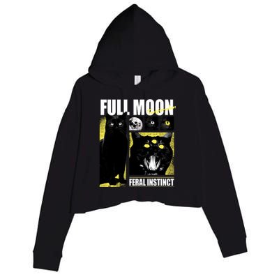 Full Moon Black Cat Transformation Crop Fleece Hoodie