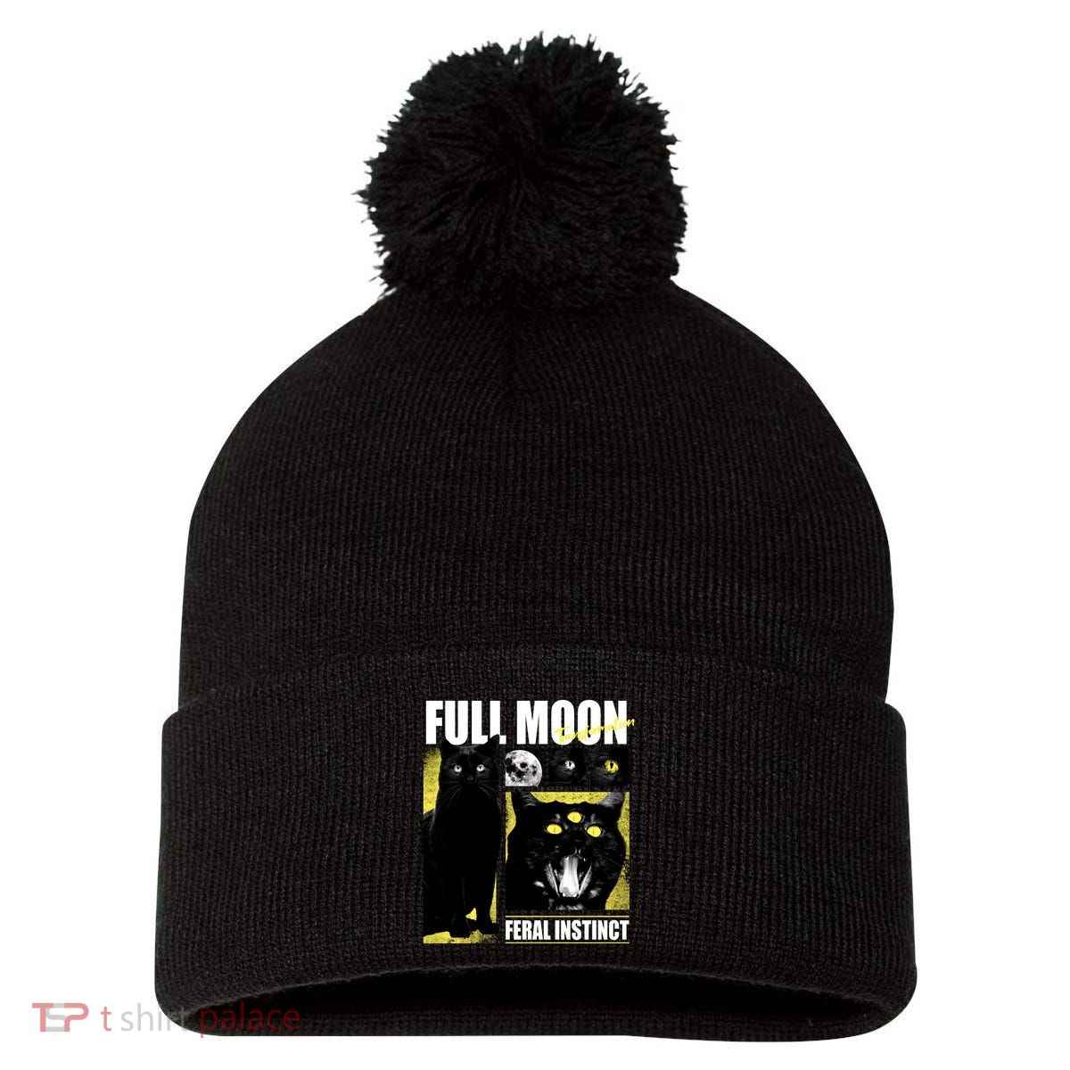 Full Moon Black Cat Transformation Pom Pom 12in Knit Beanie
