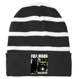 Full Moon Black Cat Transformation Striped Beanie with Solid Band