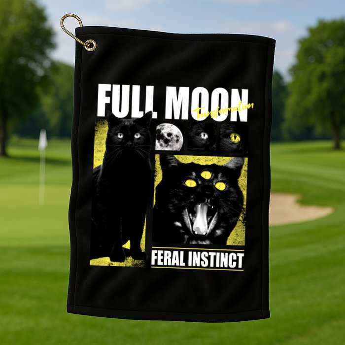 Full Moon Black Cat Transformation Golf Towel