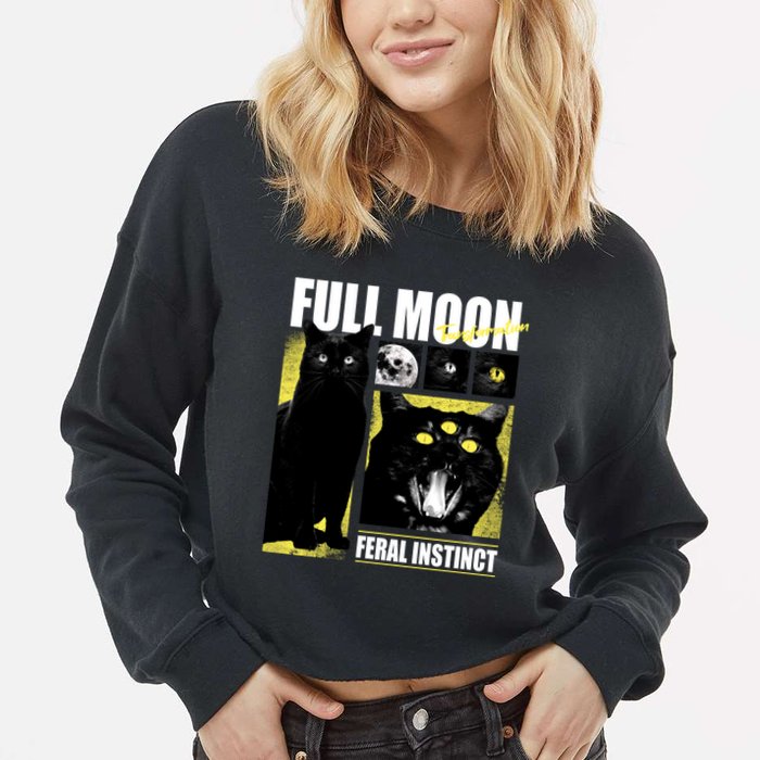 Full Moon Black Cat Transformation Cropped Pullover Crew