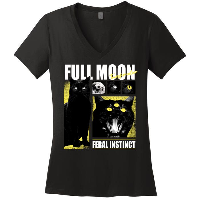 Full Moon Black Cat Transformation Women's V-Neck T-Shirt