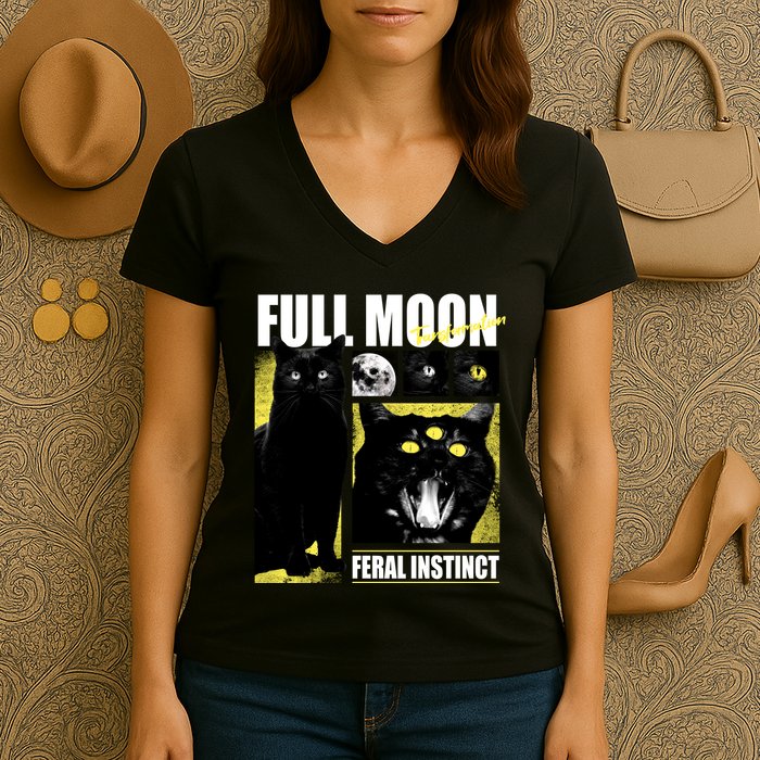 Full Moon Black Cat Transformation Women's V-Neck T-Shirt