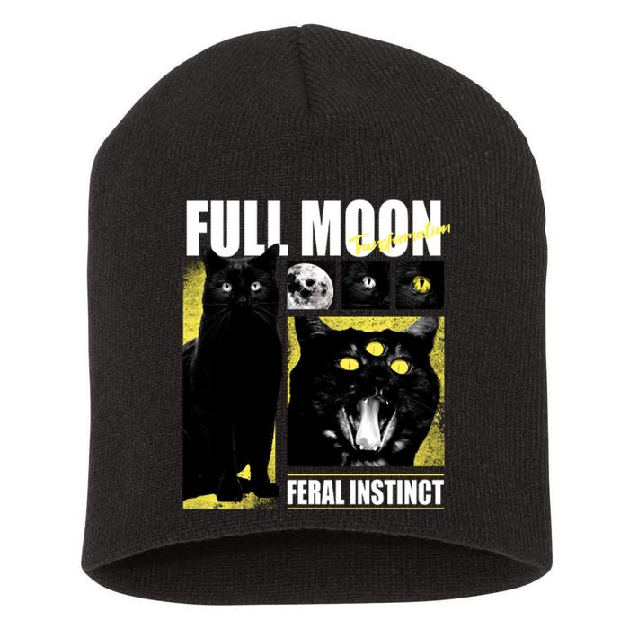 Full Moon Black Cat Transformation Short Acrylic Beanie