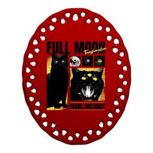 Full Moon Black Cat Transformation Ceramic Oval Ornament