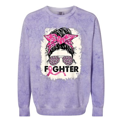 Fighter Messy Bun Pink Warrior Breast Cancer Awareness Colorblast Crewneck Sweatshirt