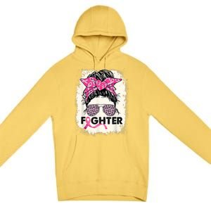 Fighter Messy Bun Pink Warrior Breast Cancer Awareness Premium Pullover Hoodie