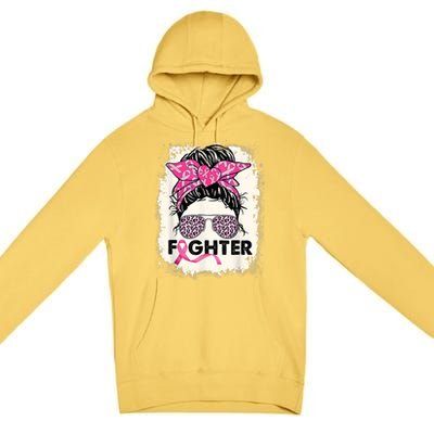 Fighter Messy Bun Pink Warrior Breast Cancer Awareness Premium Pullover Hoodie