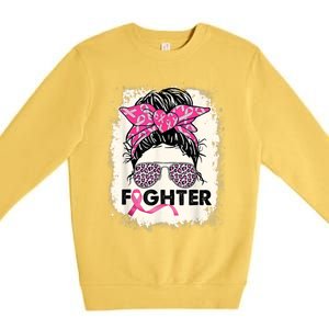 Fighter Messy Bun Pink Warrior Breast Cancer Awareness Premium Crewneck Sweatshirt