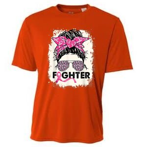 Fighter Messy Bun Pink Warrior Breast Cancer Awareness Cooling Performance Crew T-Shirt