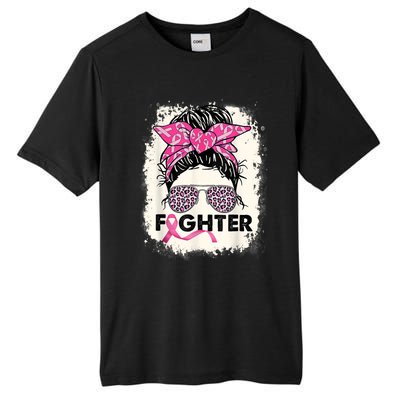 Fighter Messy Bun Pink Warrior Breast Cancer Awareness Tall Fusion ChromaSoft Performance T-Shirt