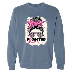 Fighter Messy Bun Pink Warrior Breast Cancer Awareness Garment-Dyed Sweatshirt