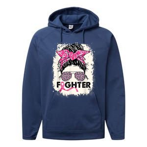 Fighter Messy Bun Pink Warrior Breast Cancer Awareness Performance Fleece Hoodie