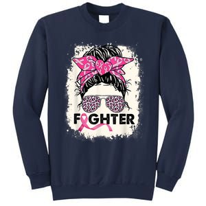 Fighter Messy Bun Pink Warrior Breast Cancer Awareness Sweatshirt