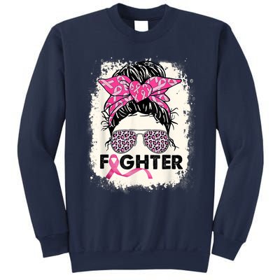 Fighter Messy Bun Pink Warrior Breast Cancer Awareness Sweatshirt