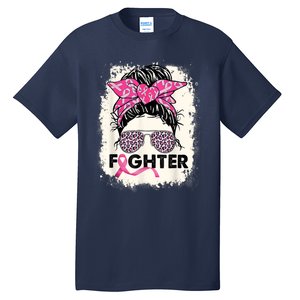 Fighter Messy Bun Pink Warrior Breast Cancer Awareness Tall T-Shirt