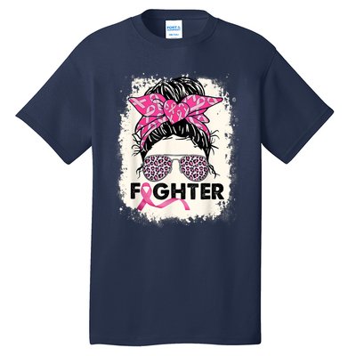 Fighter Messy Bun Pink Warrior Breast Cancer Awareness Tall T-Shirt