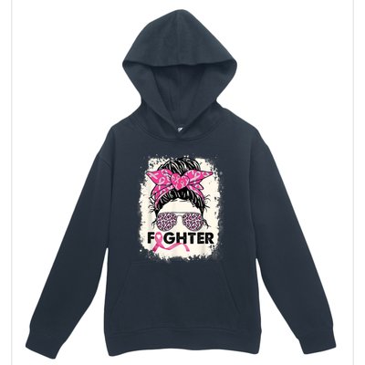 Fighter Messy Bun Pink Warrior Breast Cancer Awareness Urban Pullover Hoodie