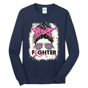 Fighter Messy Bun Pink Warrior Breast Cancer Awareness Tall Long Sleeve T-Shirt