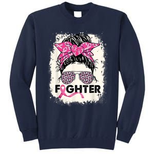 Fighter Messy Bun Pink Warrior Breast Cancer Awareness Tall Sweatshirt