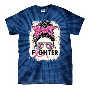 Fighter Messy Bun Pink Warrior Breast Cancer Awareness Tie-Dye T-Shirt