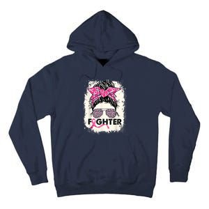 Fighter Messy Bun Pink Warrior Breast Cancer Awareness Tall Hoodie