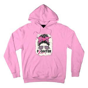 Fighter Messy Bun Pink Warrior Breast Cancer Awareness Hoodie