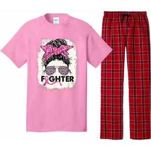 Fighter Messy Bun Pink Warrior Breast Cancer Awareness Pajama Set