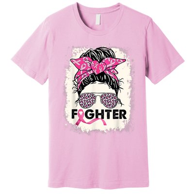 Fighter Messy Bun Pink Warrior Breast Cancer Awareness Premium T-Shirt