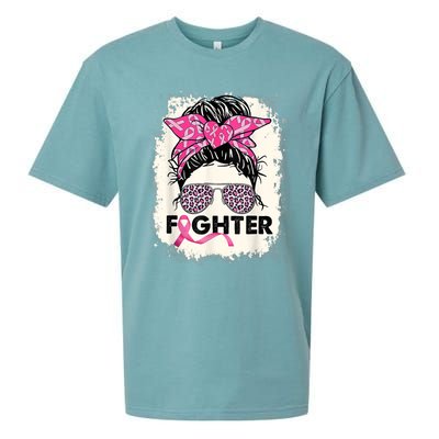 Fighter Messy Bun Pink Warrior Breast Cancer Awareness Sueded Cloud Jersey T-Shirt