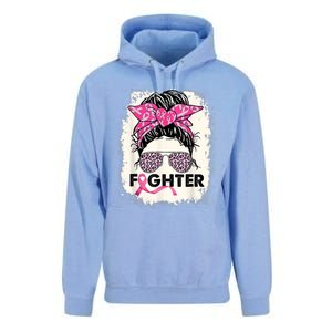 Fighter Messy Bun Pink Warrior Breast Cancer Awareness Unisex Surf Hoodie