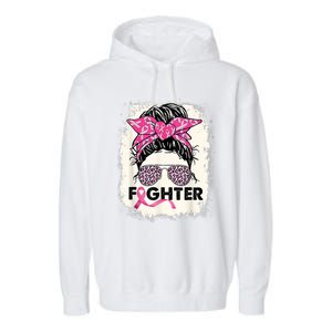 Fighter Messy Bun Pink Warrior Breast Cancer Awareness Garment-Dyed Fleece Hoodie