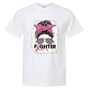 Fighter Messy Bun Pink Warrior Breast Cancer Awareness Garment-Dyed Heavyweight T-Shirt