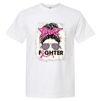 Fighter Messy Bun Pink Warrior Breast Cancer Awareness Garment-Dyed Heavyweight T-Shirt