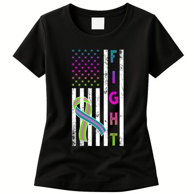 Fight Metastatic Breast Cancer American Flag Womens T-Shirt