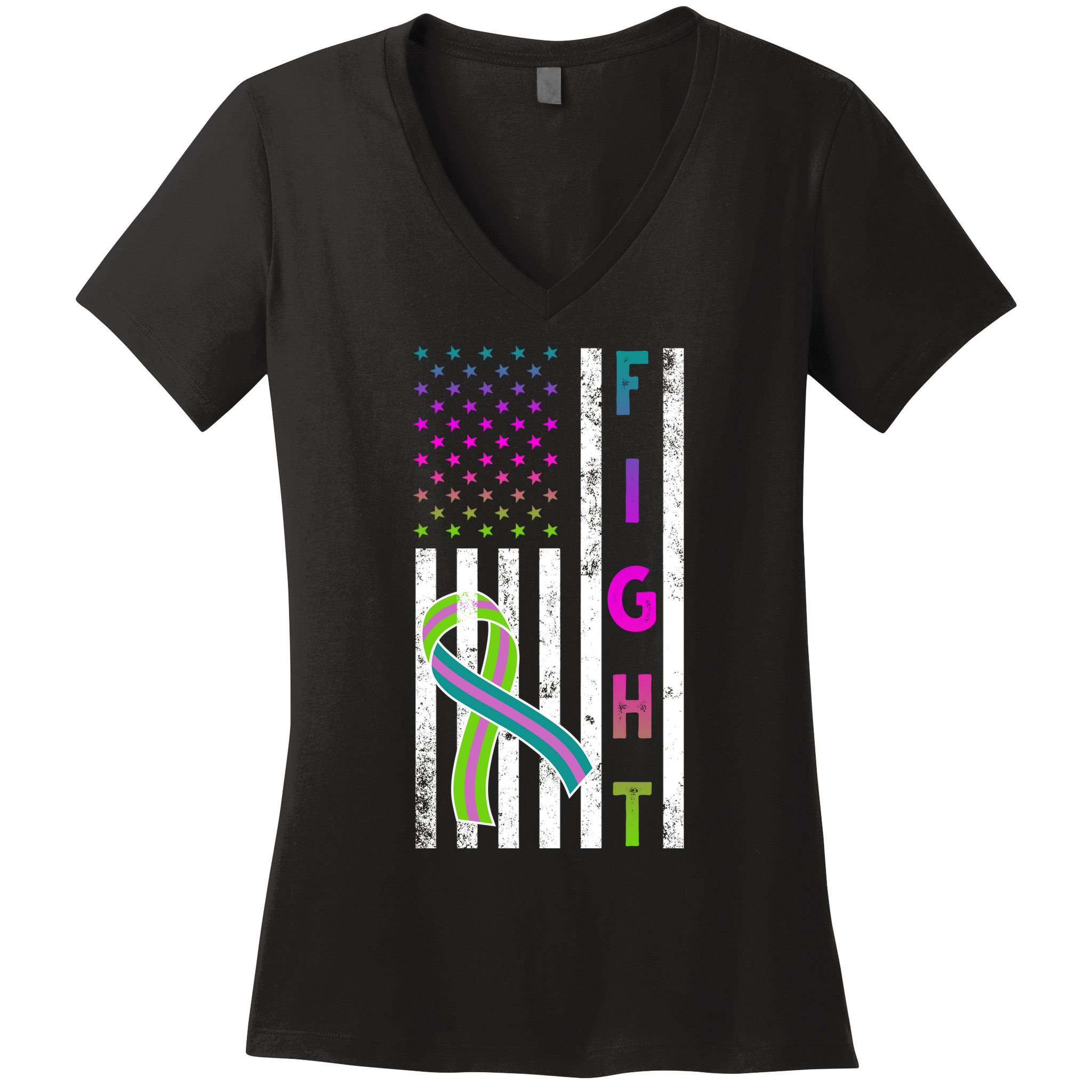 Fight Metastatic Breast Cancer American Flag Women's V-Neck T-Shirt