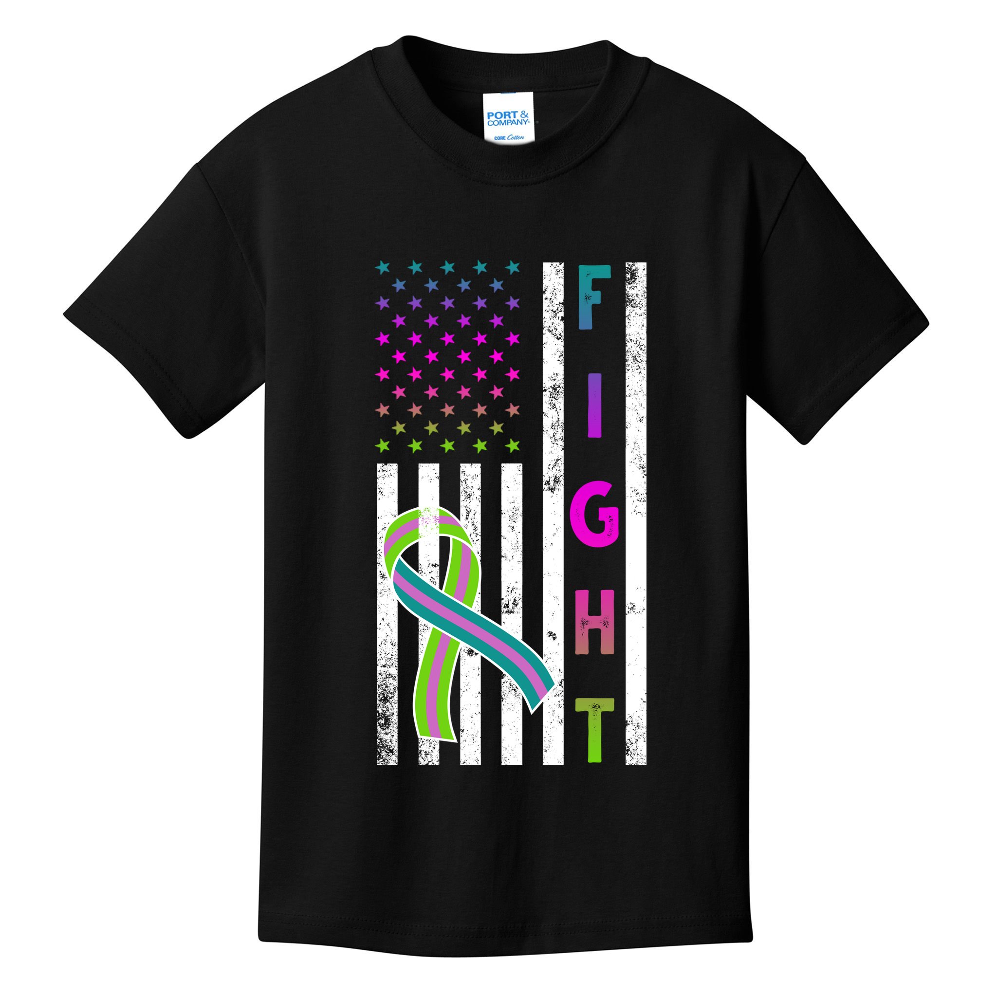 Fight Metastatic Breast Cancer American Flag Kids T-Shirt