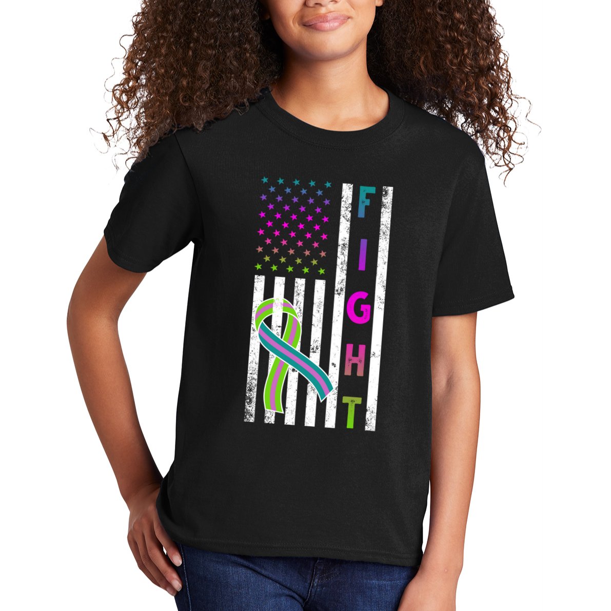 Fight Metastatic Breast Cancer American Flag Kids T-Shirt