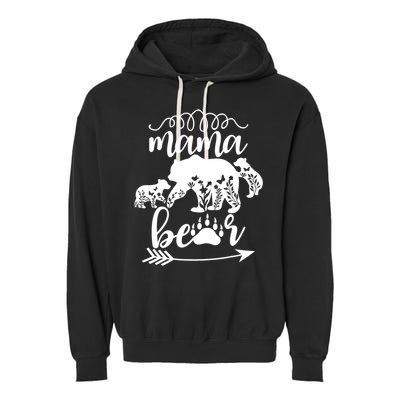 Floral Mama Bear Mom Of 2 Mama Bear Two Cub Floral Mama Bear Garment-Dyed Fleece Hoodie