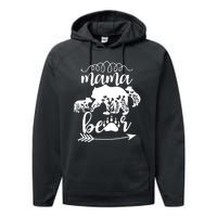 Floral Mama Bear Mom Of 2 Mama Bear Two Cub Floral Mama Bear Performance Fleece Hoodie