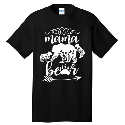 Floral Mama Bear Mom Of 2 Mama Bear Two Cub Floral Mama Bear Tall T-Shirt